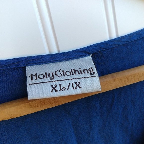 Holy Clothing Rachelle Tunic Top Size XL 1X Blue Ruffle Embroidered Tassels - Picture 8 of 11